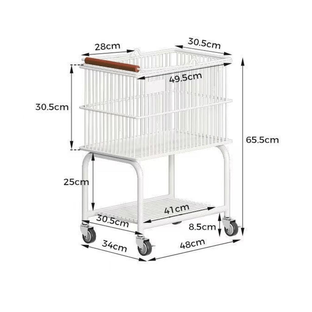 Movable Dirty Clothes Basket With Wheel Double-Layer Clothes Storage Trolley Storage Basket Bathroom Carbon Steel Clothes Basket