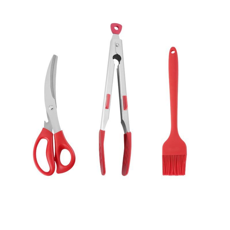 Koreanische Grillschere, Clip, Grillzange und Ölpinsel-Set zum Kochen, multifunktionales Silikon-Camping-BBQ-Werkzeug, Küchenzubehör