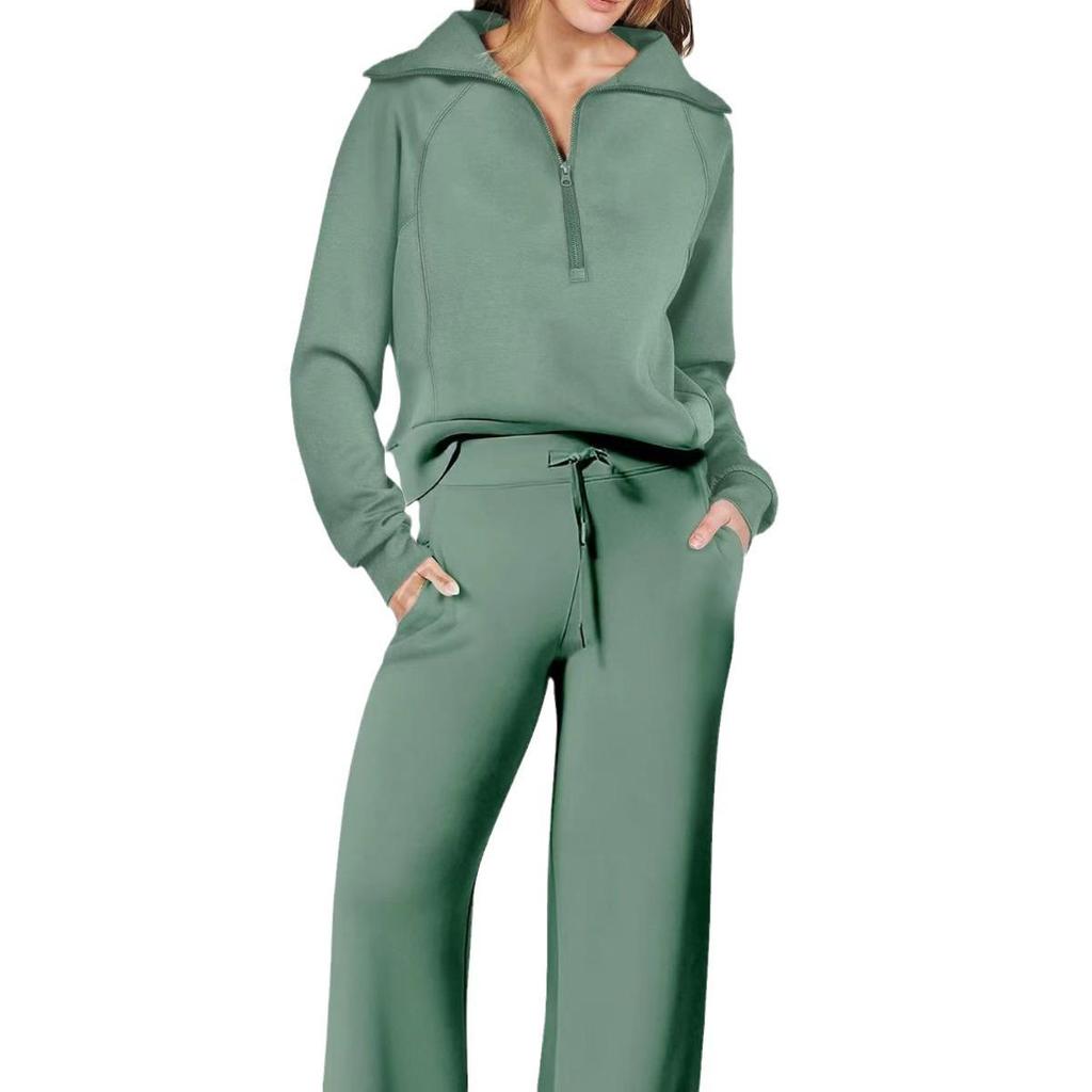 2024 Autumn/Winter Women's Casual Zipper Sweatshirt & Wide-Leg Pants Set