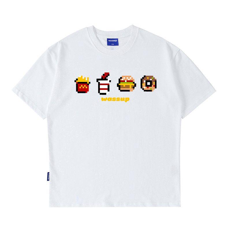 Wassup Digital Printed T-Shirt Short-Sleeved Men's and Women's Summer Loose Oversize Round Neck Half-Sleeved T-Shirt Top