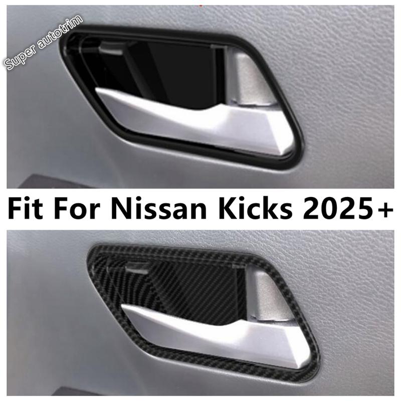 Car Inner Door Handle Bowl Frame Decoration Cover Trim For Nissan Kicks 2025 2026 ABS Black / Carbon Fiber Accessories Interior