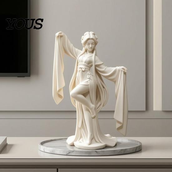 Detailed Chinese Style Statue 3D Printed Ancient Dancer Ornament, Elegant Flowing Water Sleeve Figurine, Traditional Home Decor Oriental Aesthetic