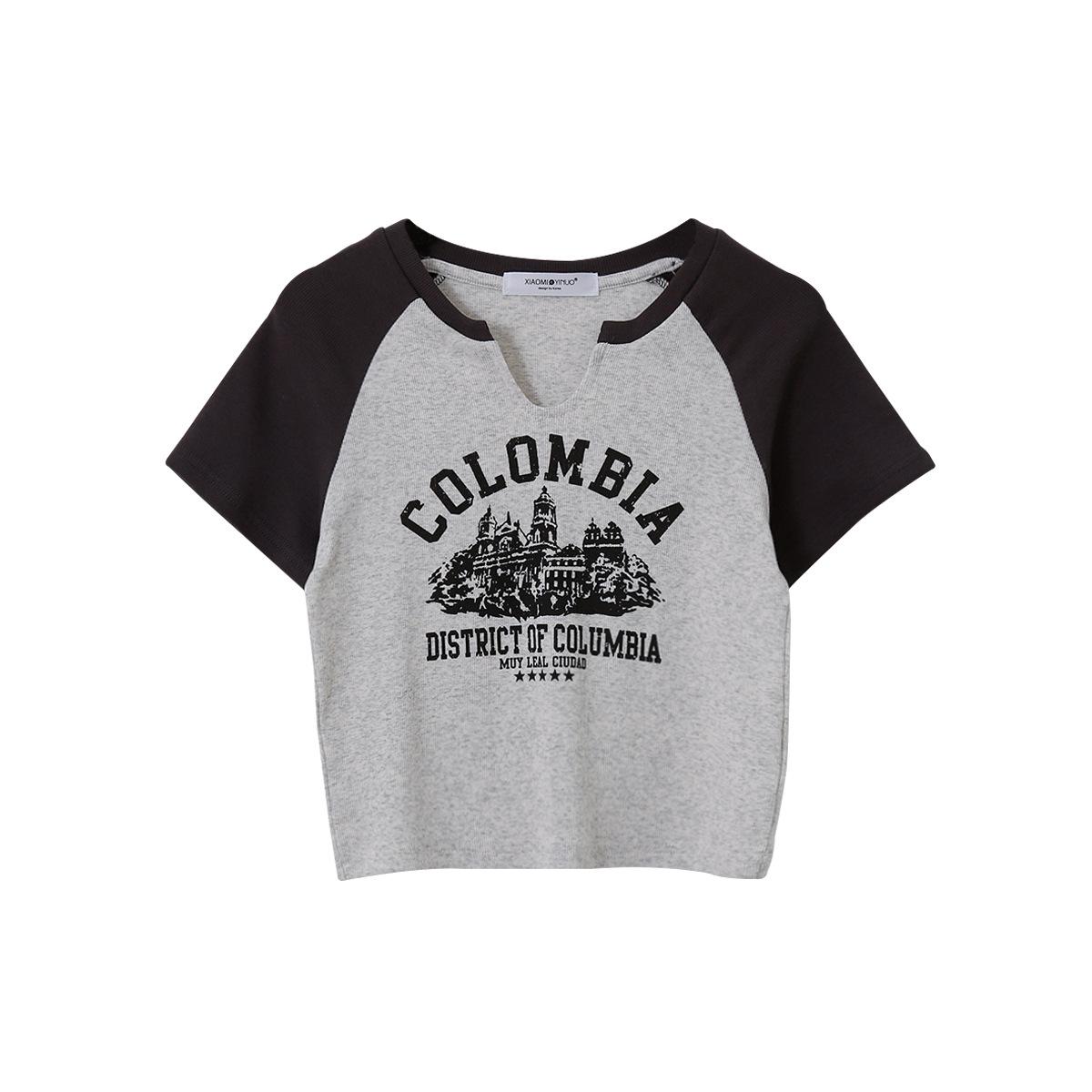 

Студенческая футболка с цветными блоками и короткими рукавами, женская свободная короткая футболка с круглым вырезом и надписью size