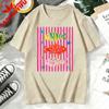 Bright Striped Fish Graphic Tee Y2k Pop Art Aesthetic Bold Pink Colorful Fish Print Nautical Summer Everyday Casual TShirt