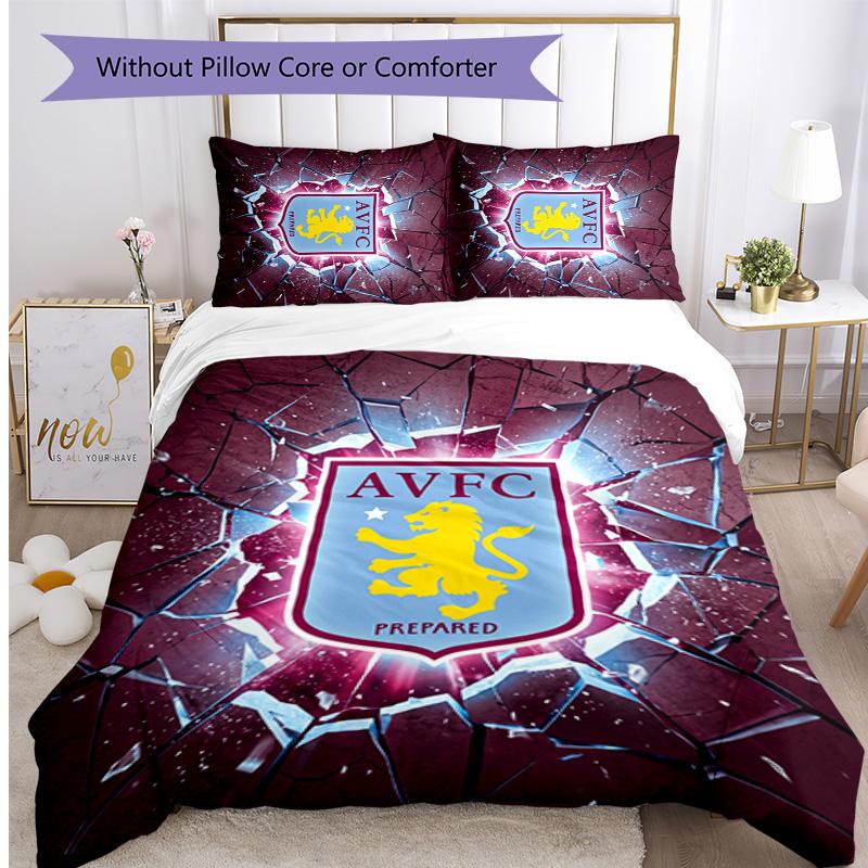 Set Lenzuola Stampato Aston Villa Football 3 Pezzi, Comodo Set Copripiumino per Camera da Letto Amico della Pelle