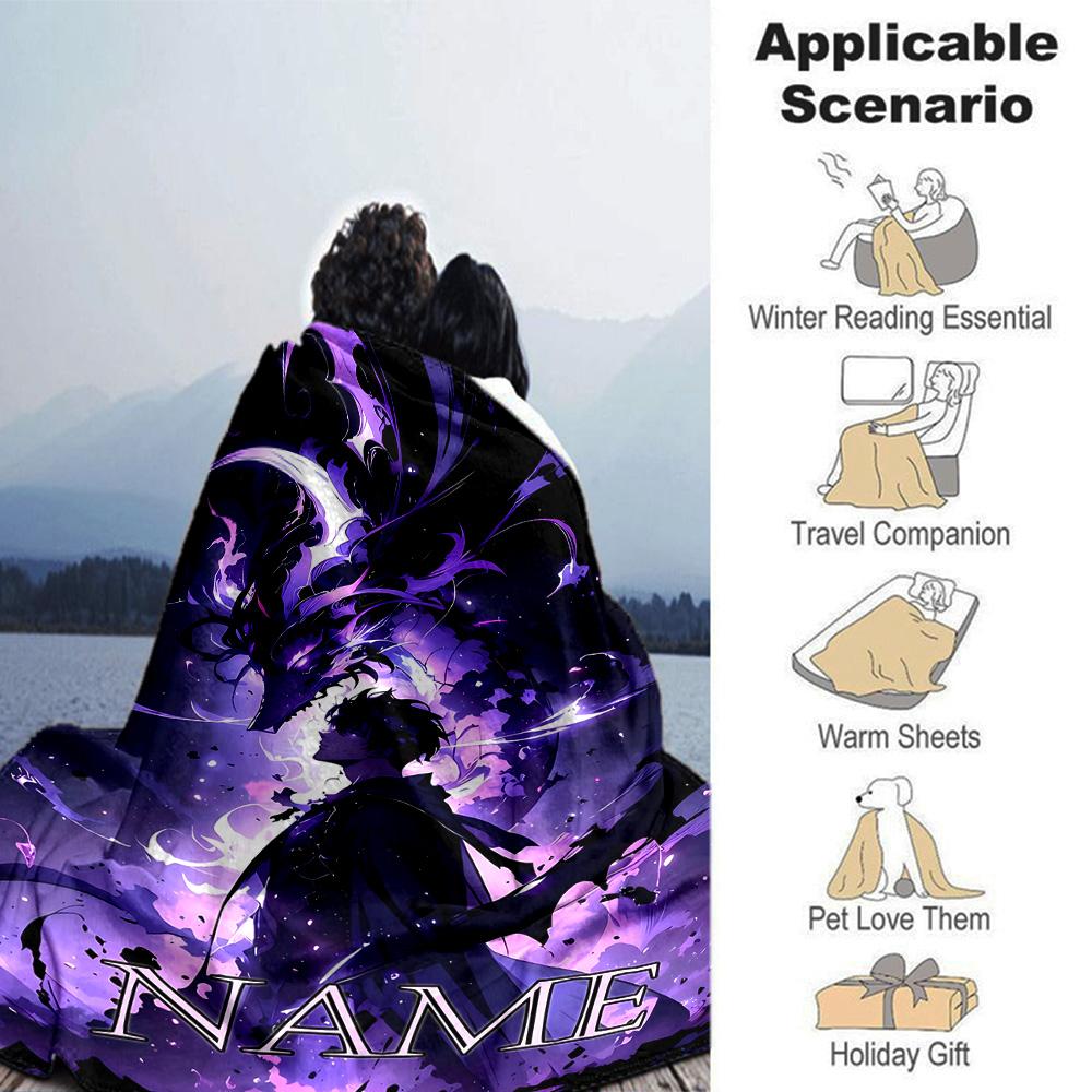 Customiz Name Personality Solo Leveling Blanket Soft &Warm Sofa Office Bed Travel Lunch Break Blanket, Gift Suitable All Seasons