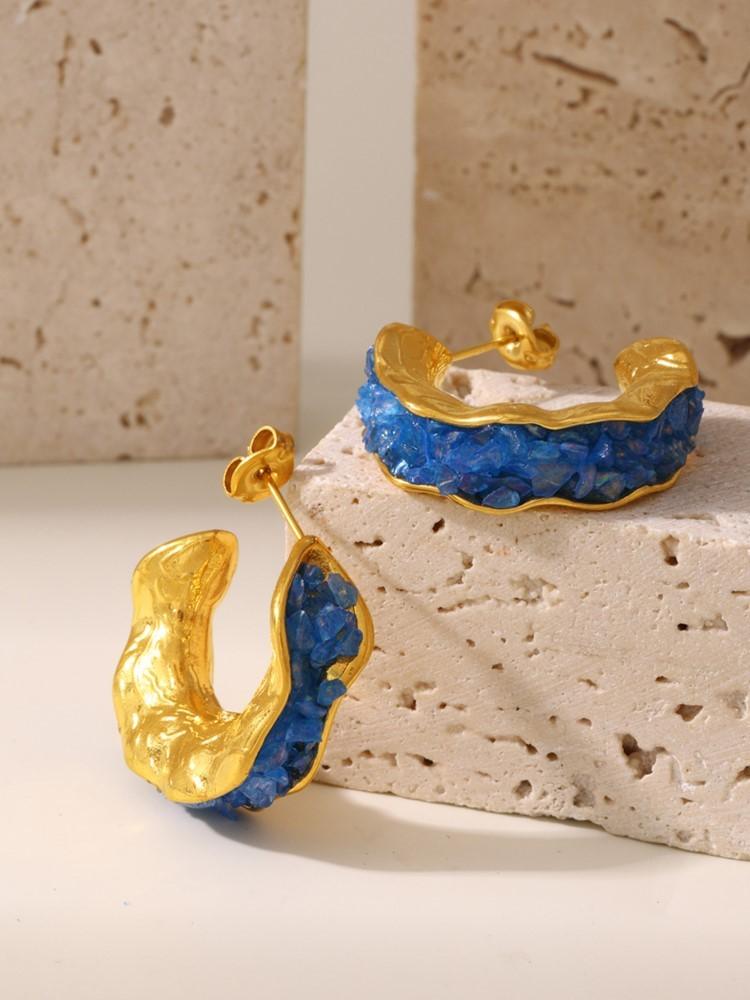 C Shape Stainless Steel Stud Earrings For Women 18k Gold Plated With Multi Color Crystal Women's Earring Ear Studs Woman Zircon