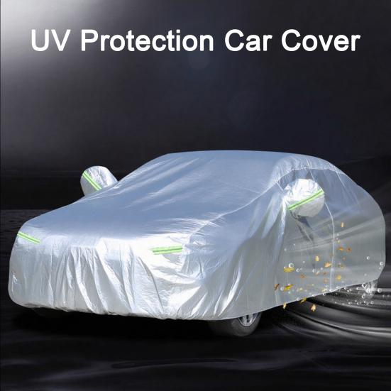 All Season Car Cover with Reflective Stripes Waterproof UV Reflective Snowproof Windproof Outdoor Vehicle Cover for Sun Rain Snow And Dust Universal