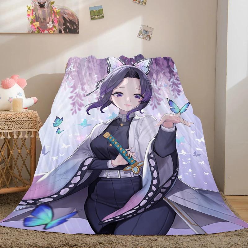 Anime Fleece Blanket Sofa Winter Warm A-Demon Slayer Bed Camping Custom Nap Fluffy Soft Blankets King Size Microfiber Bedding
