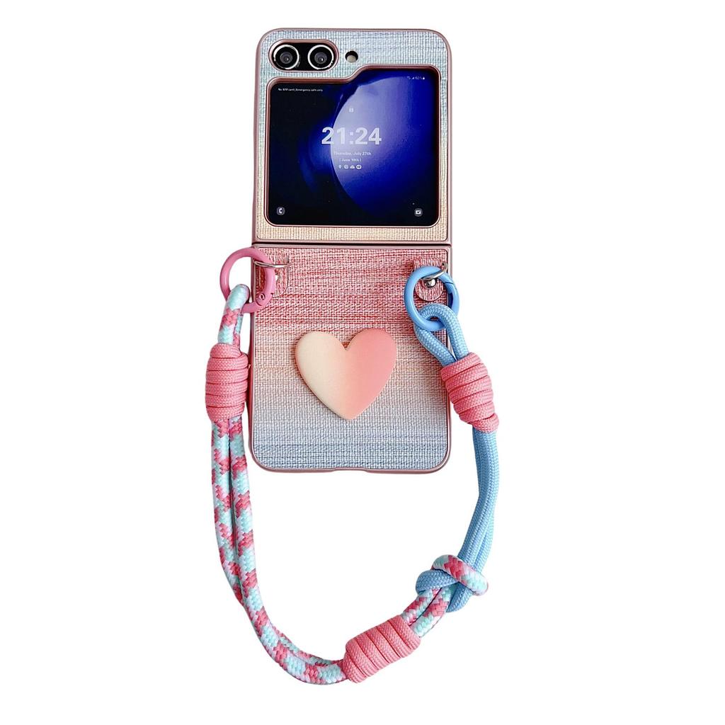 Samsung Galaxy Z Flip7 Iridescent Leather Heart Case – Protective Cover for Z Flip 6/5/4