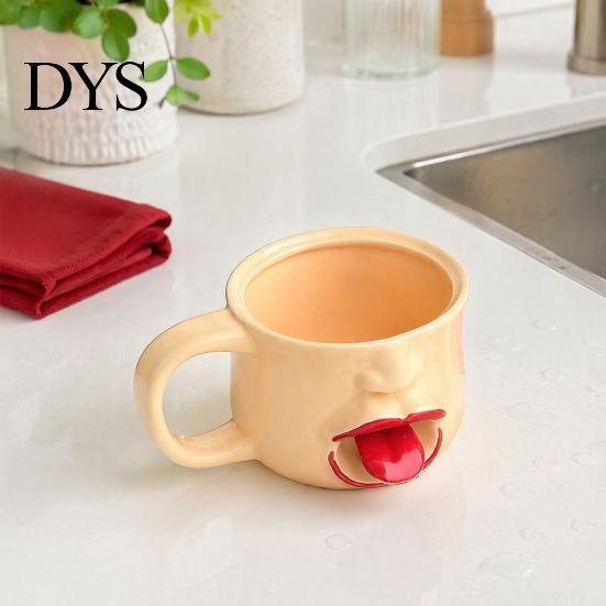 Unique Tongue Sticking Out Cup Quirky Ceramic Coffee Mug, 10oz 3D Sculpted Face Decorative Tea for Students Milk, Funny Creative Drinkware Home Office