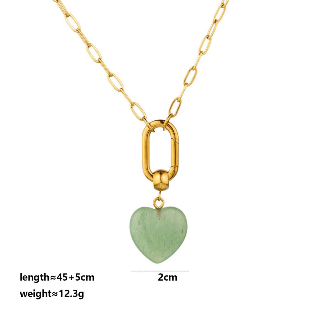 Handmade Beaded Necklace Women's Love Heart Natural Stone Pendant Necklace