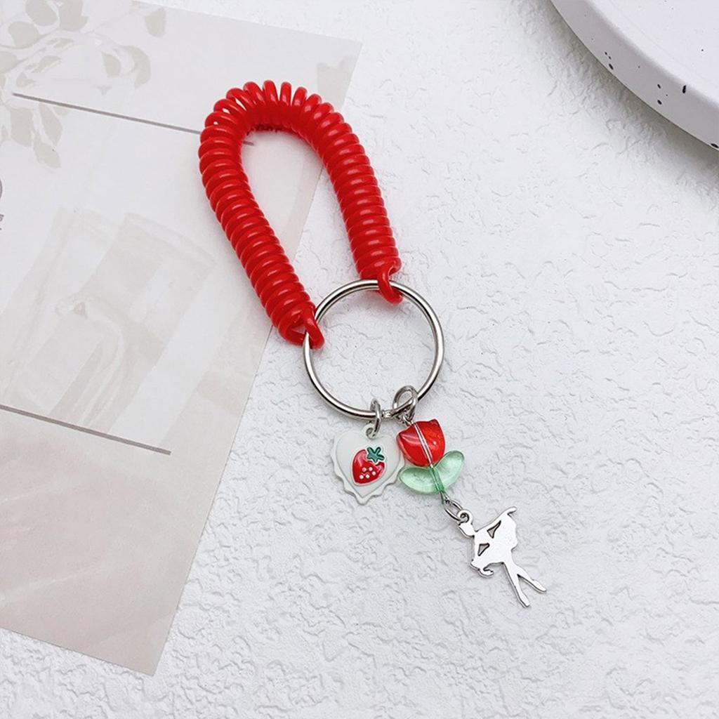 Colorful Cellphone Charm Retractable Spring Coil Keychain Stretch Cord Phone Chain Bag Pendant Convenient Accessory