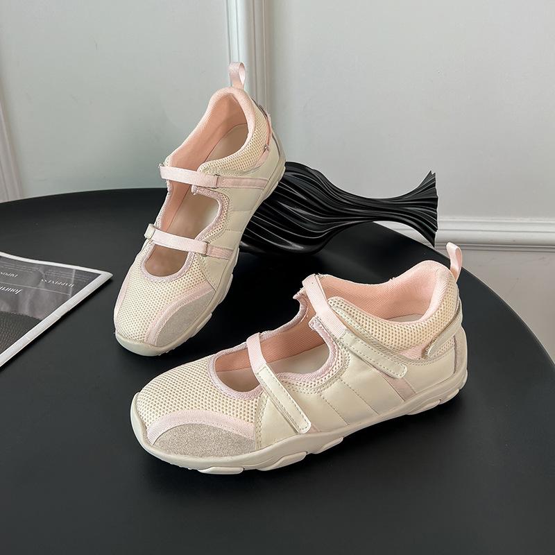 

!! New ballet style Velcro Mary Jane shoes women s color matching casual versatile student shoes 34 розовый
