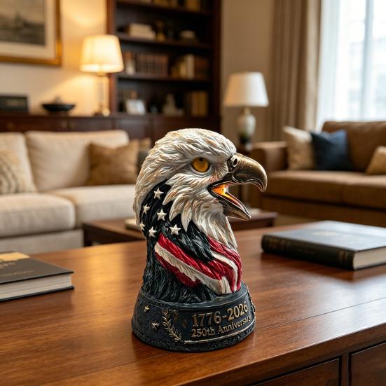 Weißkopfseeadler Tischlampe, Patriotischer Amerikanischer Adlerkopf Nachttischlampe, Harz Vogelstatue Nachtlicht für Wohnzimmer, Schlafzimmer, Memorial Day Heimdekoration