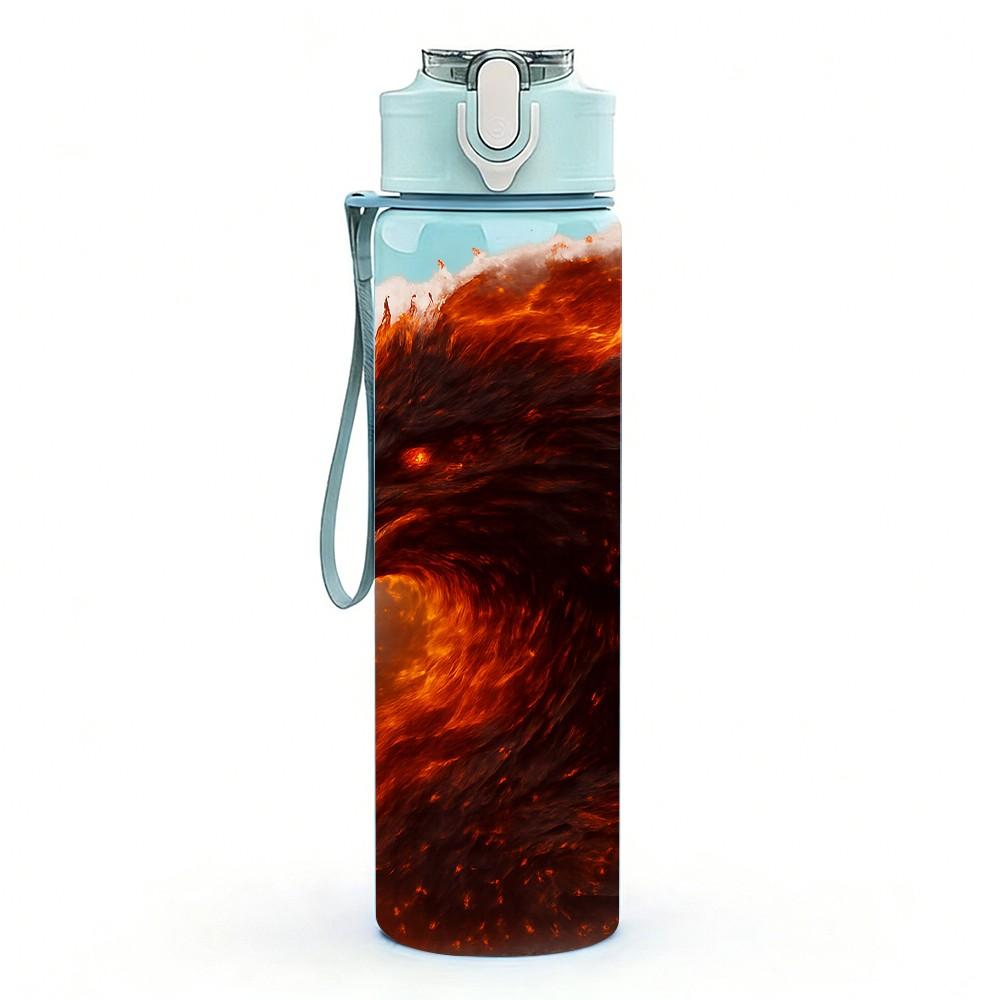1PC Burning Fire Eagle Bird Art Print 750ml Color Plastic Sports Water Bottle Leakproof Flip Straw Lid Suitable for Sports Office Home Use