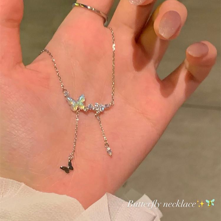 Super Fairy Temperament Butterfly Fringed Necklace Women Light Luxury Niche High Sense Exquisite Versatile Clavicle Neck Chain