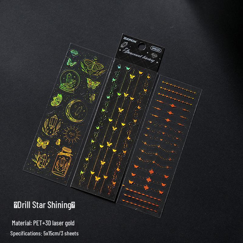 Zaomao 3D Gold Chain Star Dream Stickers - Guka Journal DIY Collage Border Decoration