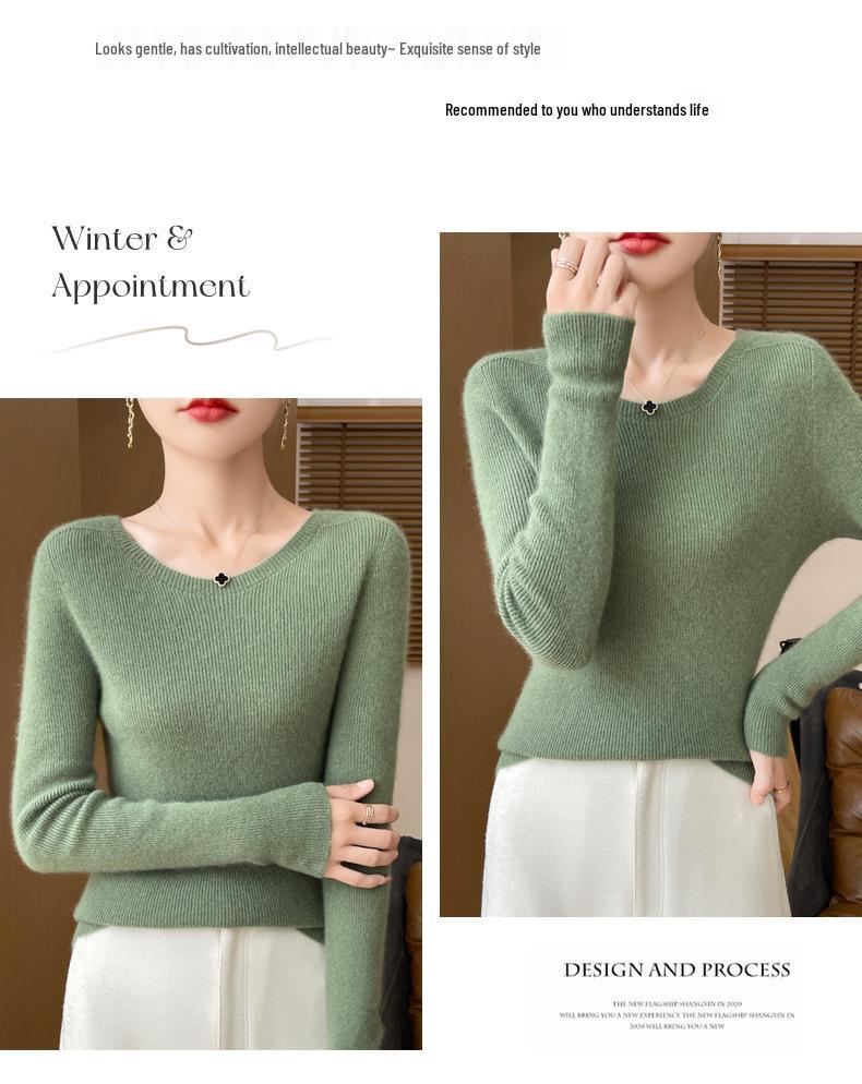 Retro Four-Thread Knit Sweater - Women's Round Neck Top for Autumn/Winter