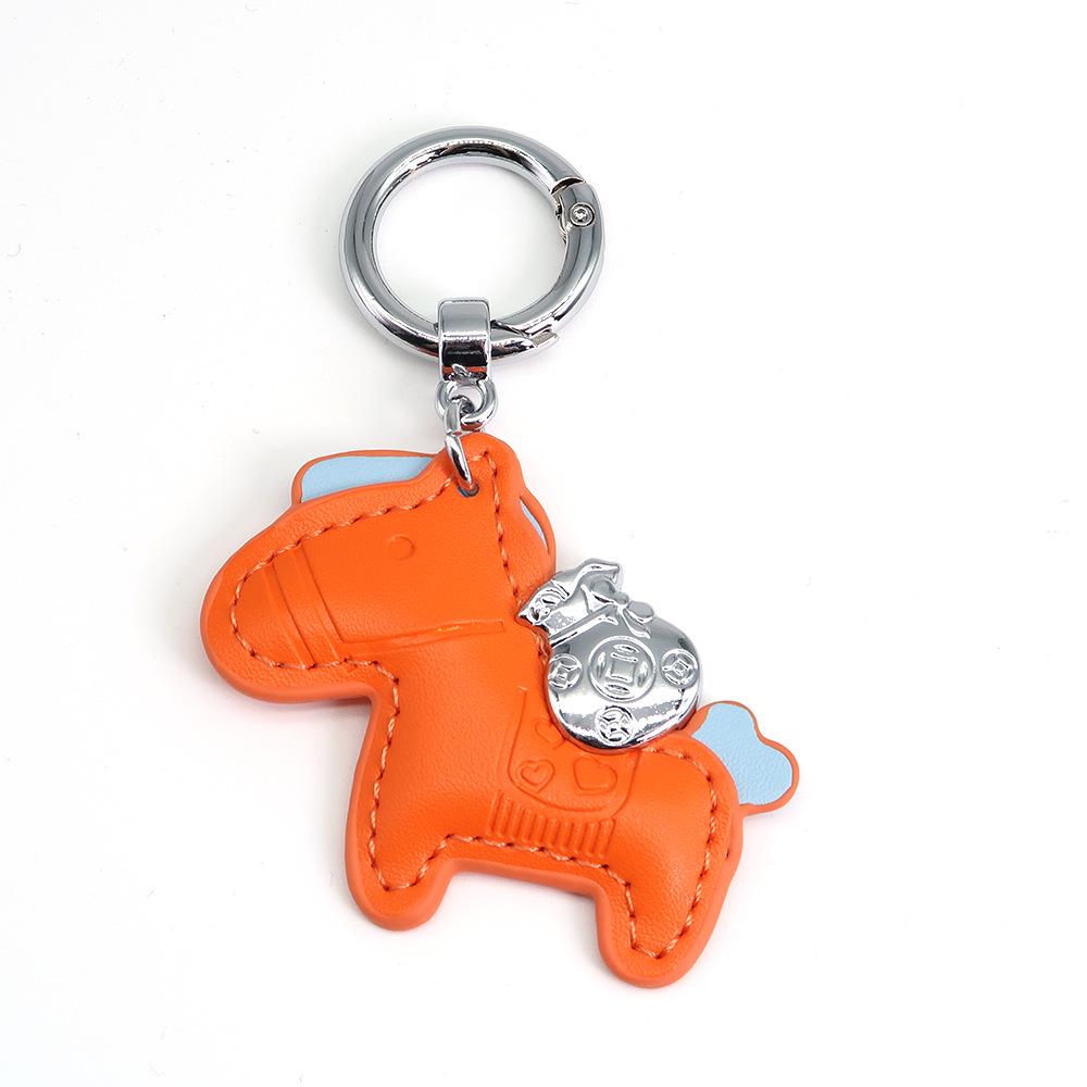 Handmade Leather Rocking Horse Keychain Pendant - Cartoon Style