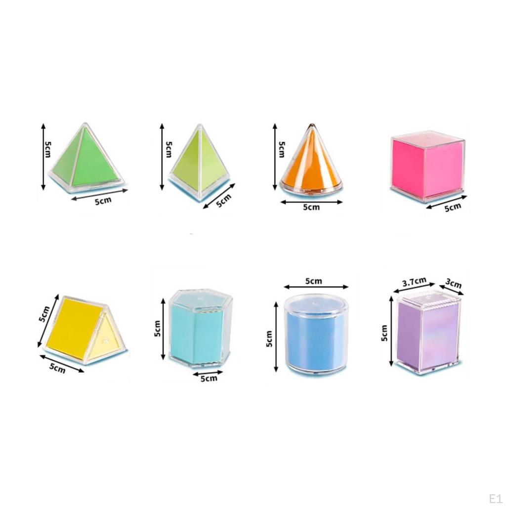 8 Pieces Geometric Shapes with Colored Nets Transparent Solids Clear 3D for