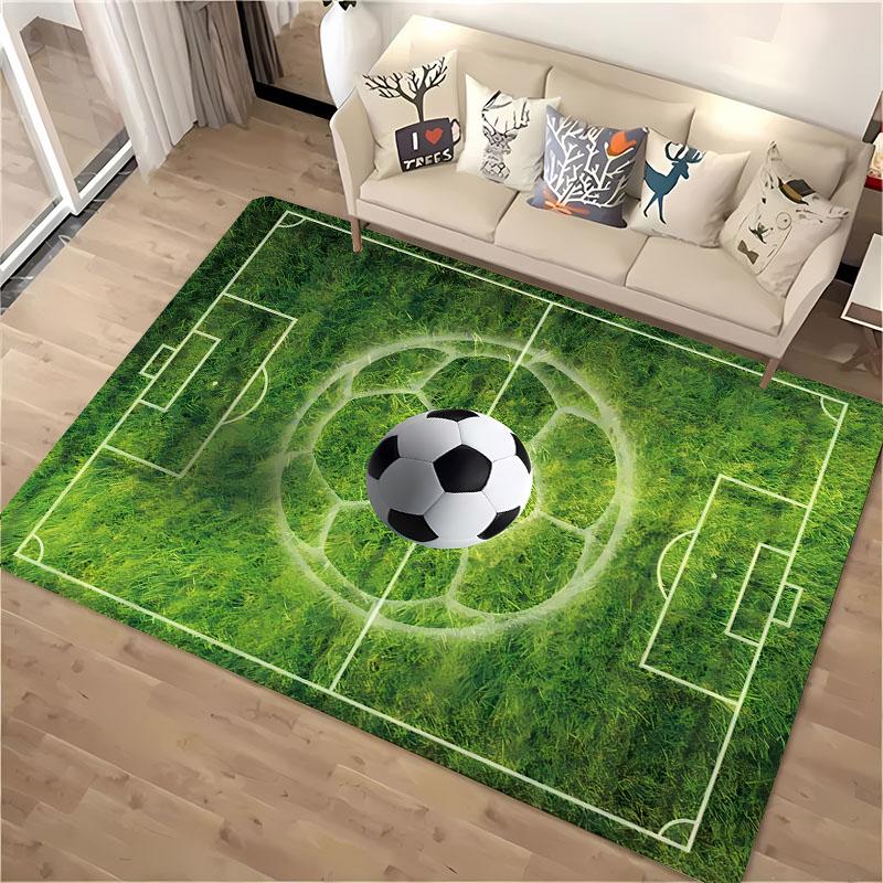 Cartoon Football Field Carpet Sports Theme Play Mat for Boys Girls Green Soccer Field Floor Mats Gift for Football/Soccer Lovers