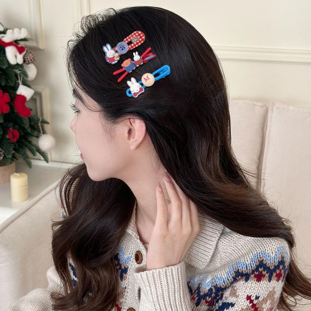 Kawaii Miffy Rabbit Hair Clip Cute Korean Cartoon Instagram Striped Miffy Rabbit Hair Clip Bow Girl Autumn and Winter Bangs Clip