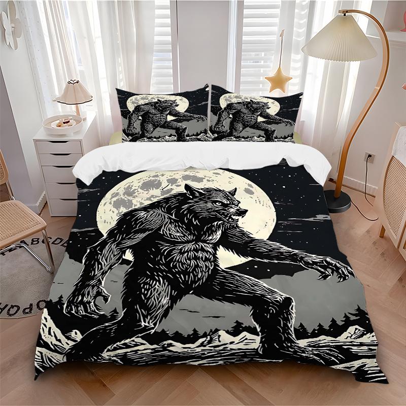 

3pcs Full Moon Werewolf Bedding Set - Includes One Quilt Cover and Two Pillowcases (No Core), Anime Lovers, Home Decor Enthusiasts, Festive 135x200cm