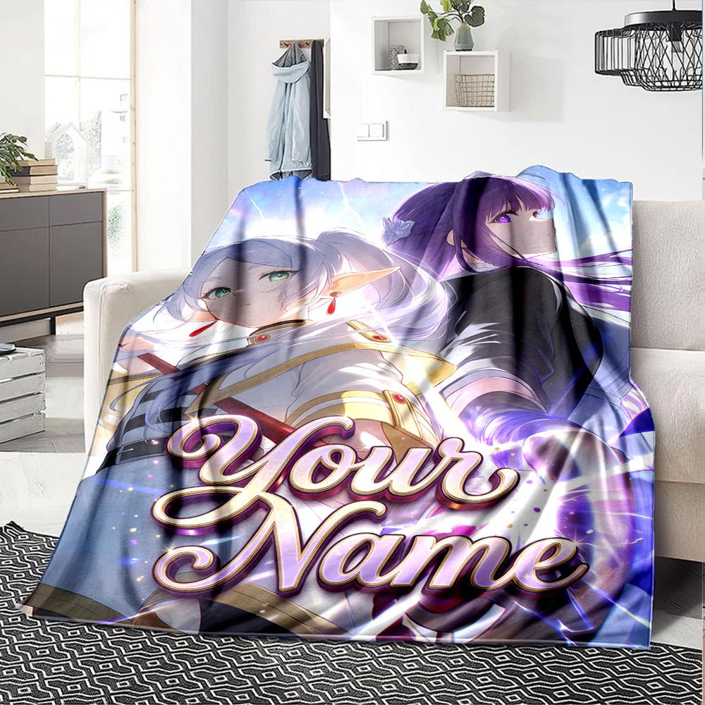 1pc Frieren Blanket with Custom Name, Gift, for Men and Women, Soft Blanket, Good for Sofa Bed Couch Travel, Lightweight Flannel Blanket
