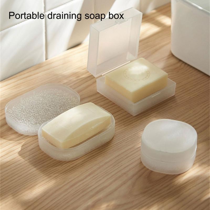 1set/3pc Soap Dish Soap Holders With Sponges Insert, NonSlip Travel Soap Case For Camping Gym Bathroom Storage Box