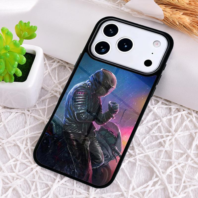 Neon Motorcycle Biker Shockproof Phone Case for iPhone 17 Air 16e 15 11 12 14 13 Pro Max Cover Coque