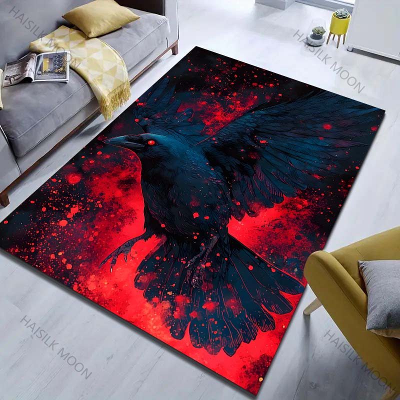 1PC Raven flying with red background Carpet for Living Room Bedroom Sofa Home Decor Rus Non-slip Floor Mat Luxury Gift