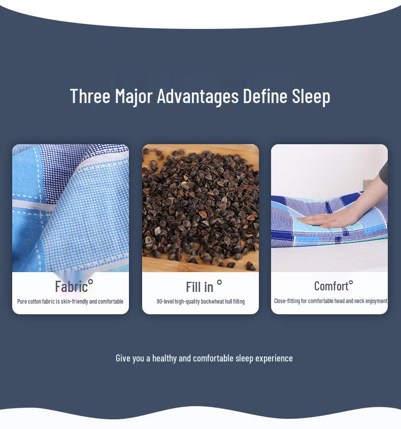Buckwheat Hull Pillow - Pure Cotton Cover, Firm Support for Dormitory or Home Use
