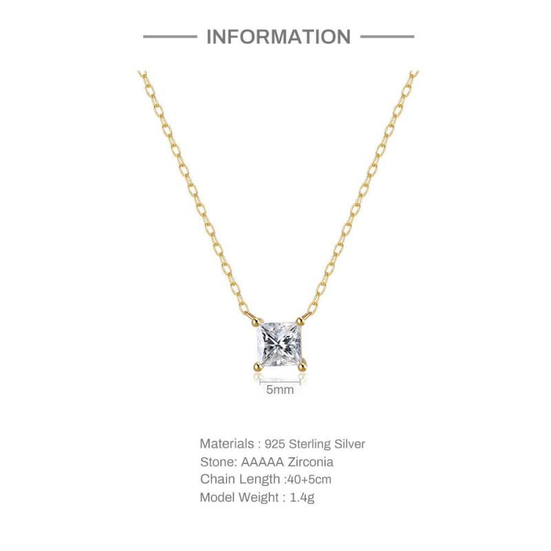 Minimalist Square CZ Pendant Necklace Women Sterling O-Chain Elegant Clavicle Jewelry