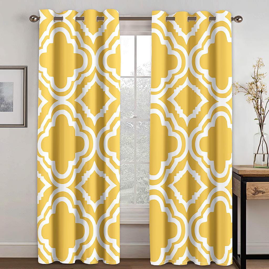 Luxury White Golden Abstract Geometric Window Curtains Blinds For Living Room Kids Bedroom Bathroom Kicthen Door Home Decor2Pcs