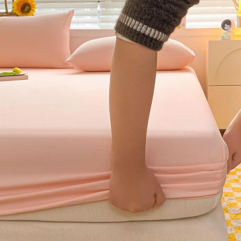 1 PCS Bedding Cotton Fitted Sheet With Elastic Bands High Quality Color Mattress Covers For Single Double King Queen Bed Linen Bedcloth Bedcover