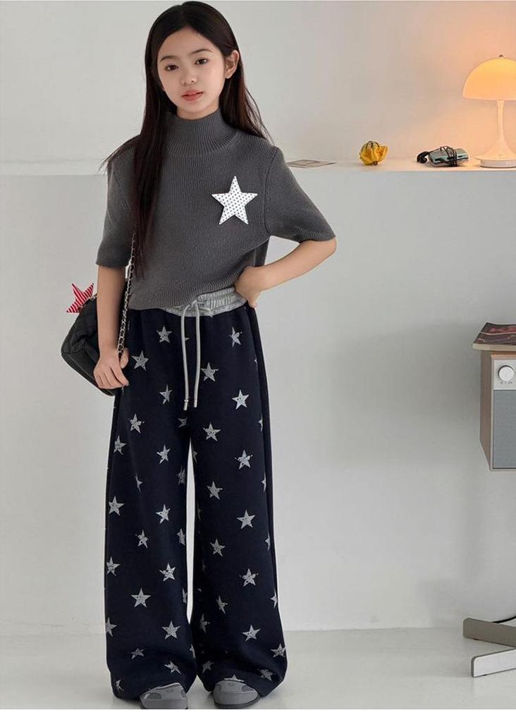 Girls' Wide-Leg Star Print Sweatpants - Trendy Casual for Spring & Autumn