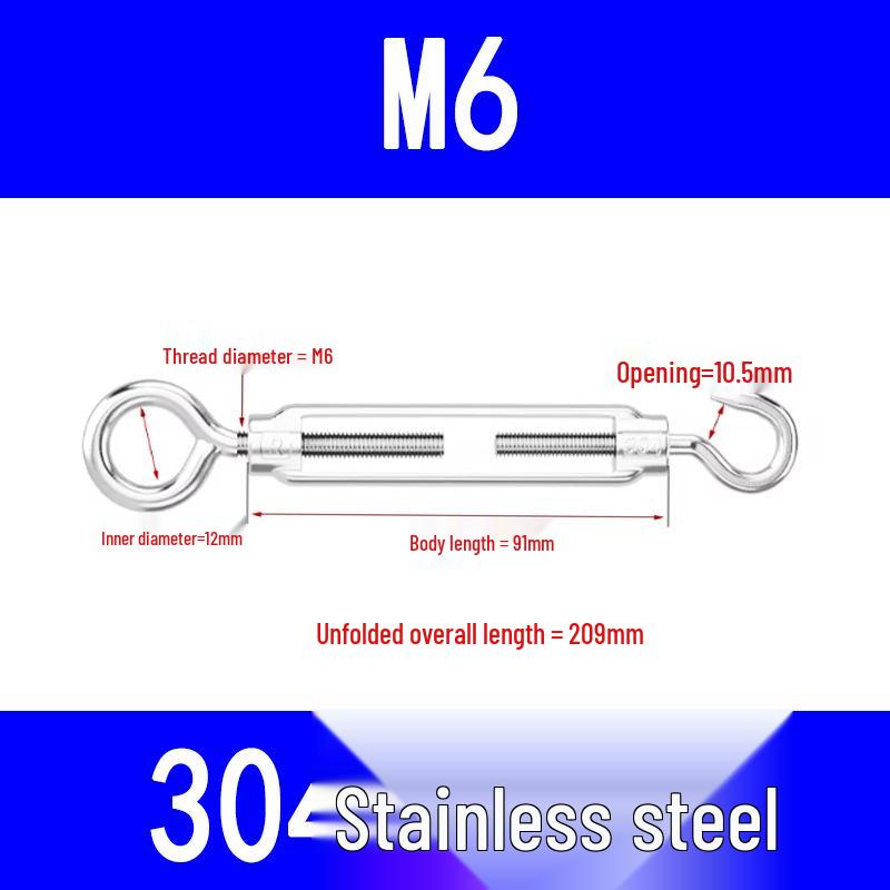 304 Stainless Steel Eye Bolt & Turnbuckle Tightener, M6-M20, for Wire Rope & Chain