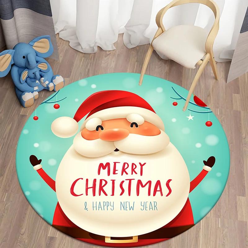 Christmas Decoration Kawaii Printed Round Carpet Home Bedroom Children's Living Room Floor Mat   Anti Slip