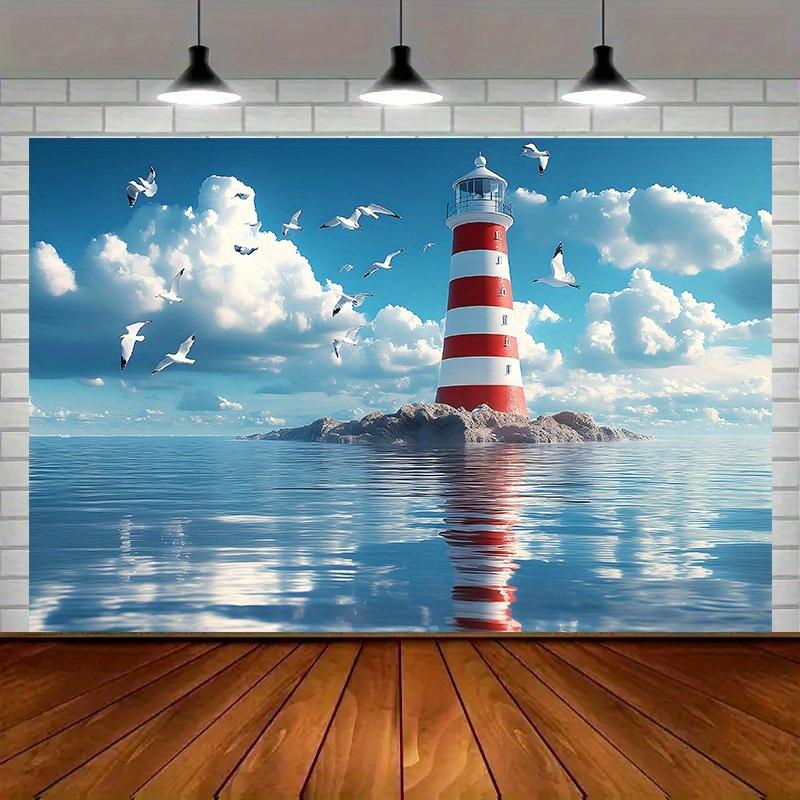1 piece, 2D flat banner featuring a lighthouse and seagull background, suitable for decorating various occasions, wsj