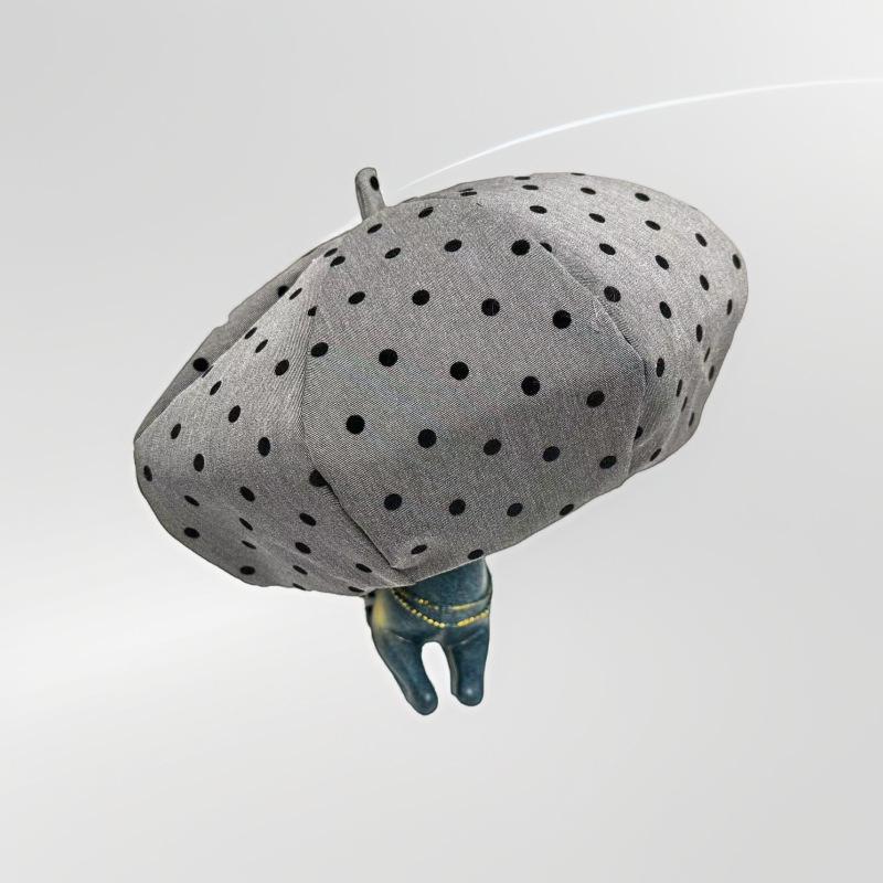 Korean Polka Dot Cloud Beret Female Spring Summer Big Head Circumference Retro Versatile Painter Hat Showing Face Small Bud Hat