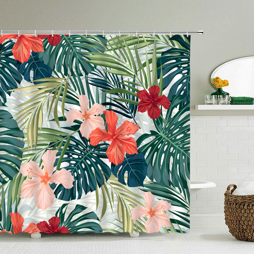 Flowers Pattern Shower Curtains Waterproof Polyester Bath Screen Curtain For Home Decoration Bathroom Printed Shower Curtain