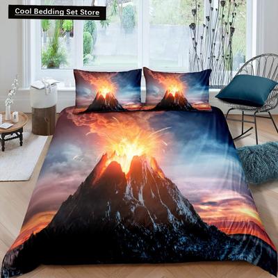 Volcano King Queen Duvet Cover Volcanic Eruption Bedding Set Fire Mountain Comforter Cover Natural Scenery Polyester Quilt Cover