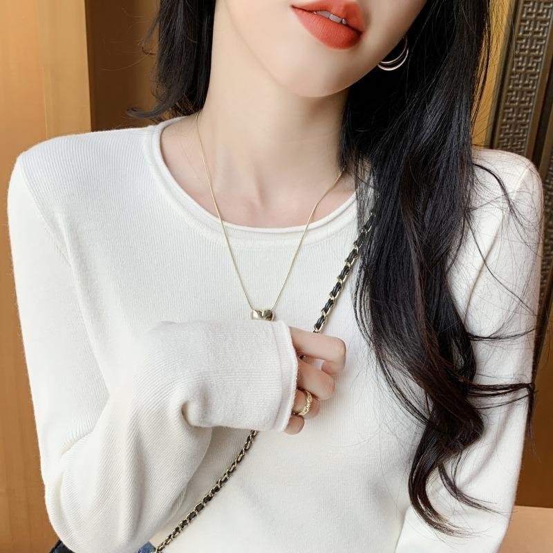 Spring lazy style versatile simple knitted bottoming shirt women's soft waxy inner top pullover sweater