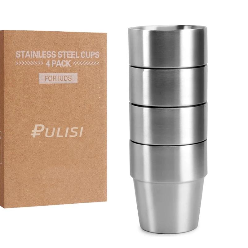 

For 10oz Metal Cups 4 Pack Double Wall Stackable Insulated Stainless Steel Cups 6oz Drinking Glasses for Travel Camping Home Out 175ml 6oz