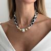 Vintage Leopard Print Silk Scarf Flannel Knotted Necklace Female, Creative Imitation Pearl Ccb Beaded Neck Chain Necklace