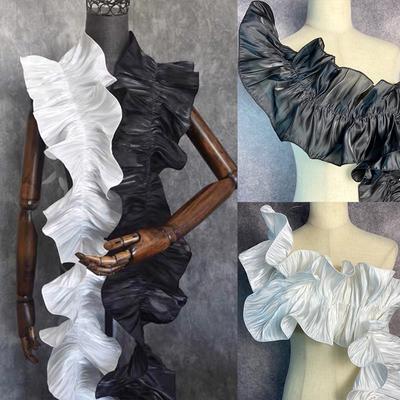 Große Welle Spitze Stoffborte 3D Blume Große Plissee Rüsche Mesh Organza Spitze Borte DIY Nähen Hochzeitskleid Bekleidungszubehör