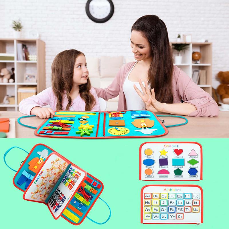 Toddler Busy Board Attività prescolari Giocattolo educativo Apprendimento Libro sensoriale Montessori Board Giocattolo da viaggio per ragazzi Ragazze Borsa