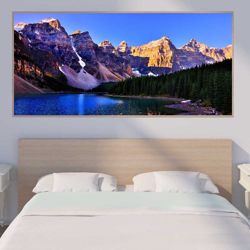 Pittura ad olio paesaggio montagna innevata rossa lago autunnale tela artistica pittura corridoio soggiorno ufficio decorazione casa murale Senza Cornice