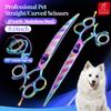 Fenice Dog Scissors Professional 8 Inch 3 Hole Handle Swivels Rainbow Flip Stripe Straight Curved Pet Grooming Scissors JP440C